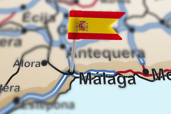 Pin with flag of Spain in Malaga — Stock Photo, Image