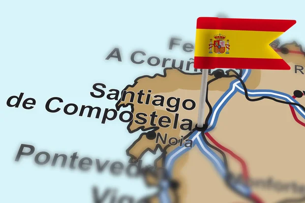 Pin with flag of Spain in Santiago de Compostela — Stock Photo, Image