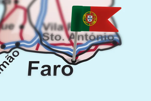 Pins met vlag van portugal in faro — Stockfoto