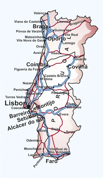Mappa stradale del Portogallo — Vettoriale Stock