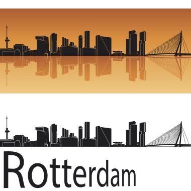 Turuncu arka planda Rotterdam silueti