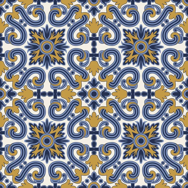 Classic vintage seamless pattern in blue and yellow — Stock Vector