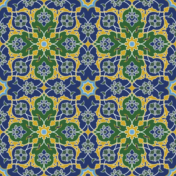 Arabesque seamless pattern in blue and green — Stock Vector