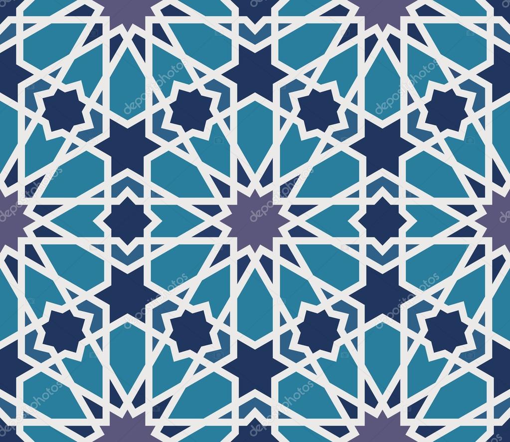 Arabesque seamless pattern in blue and grey