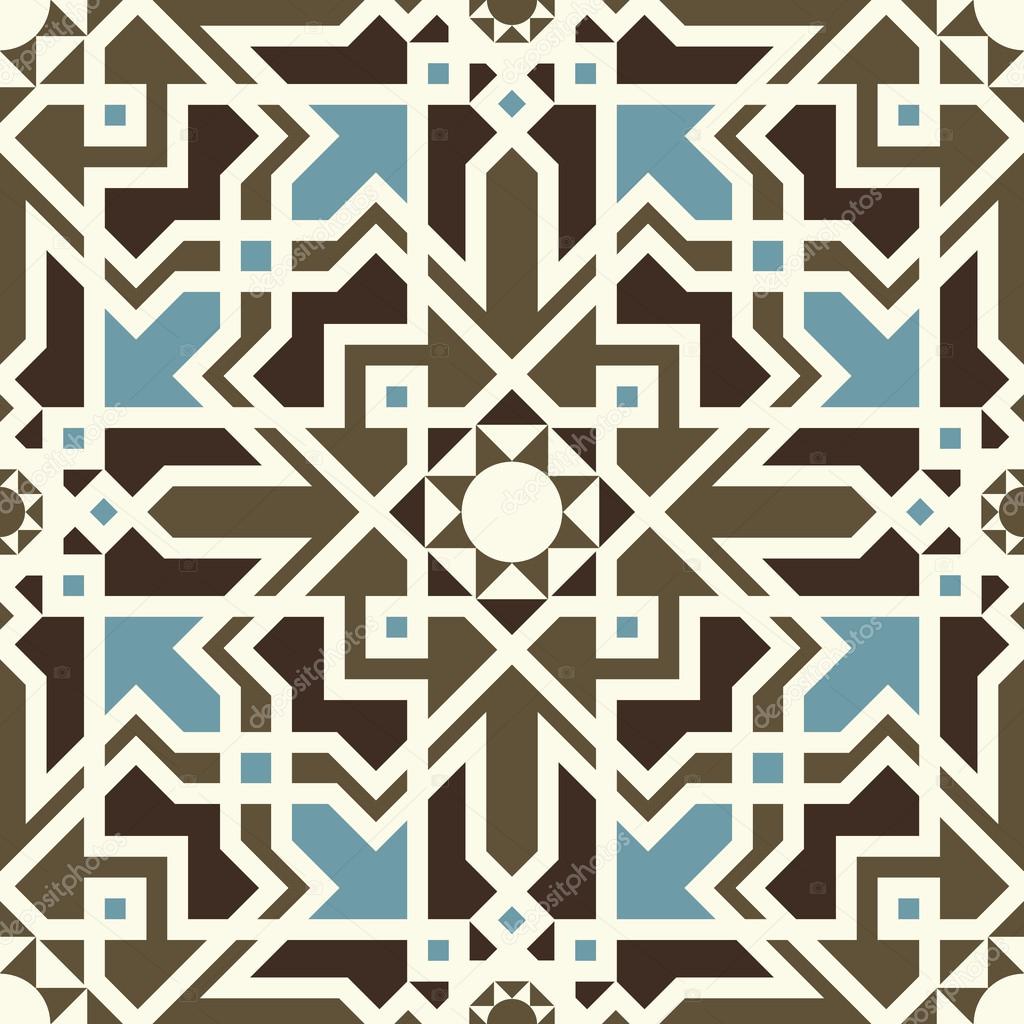 Arabesque seamless pattern in blue and brown