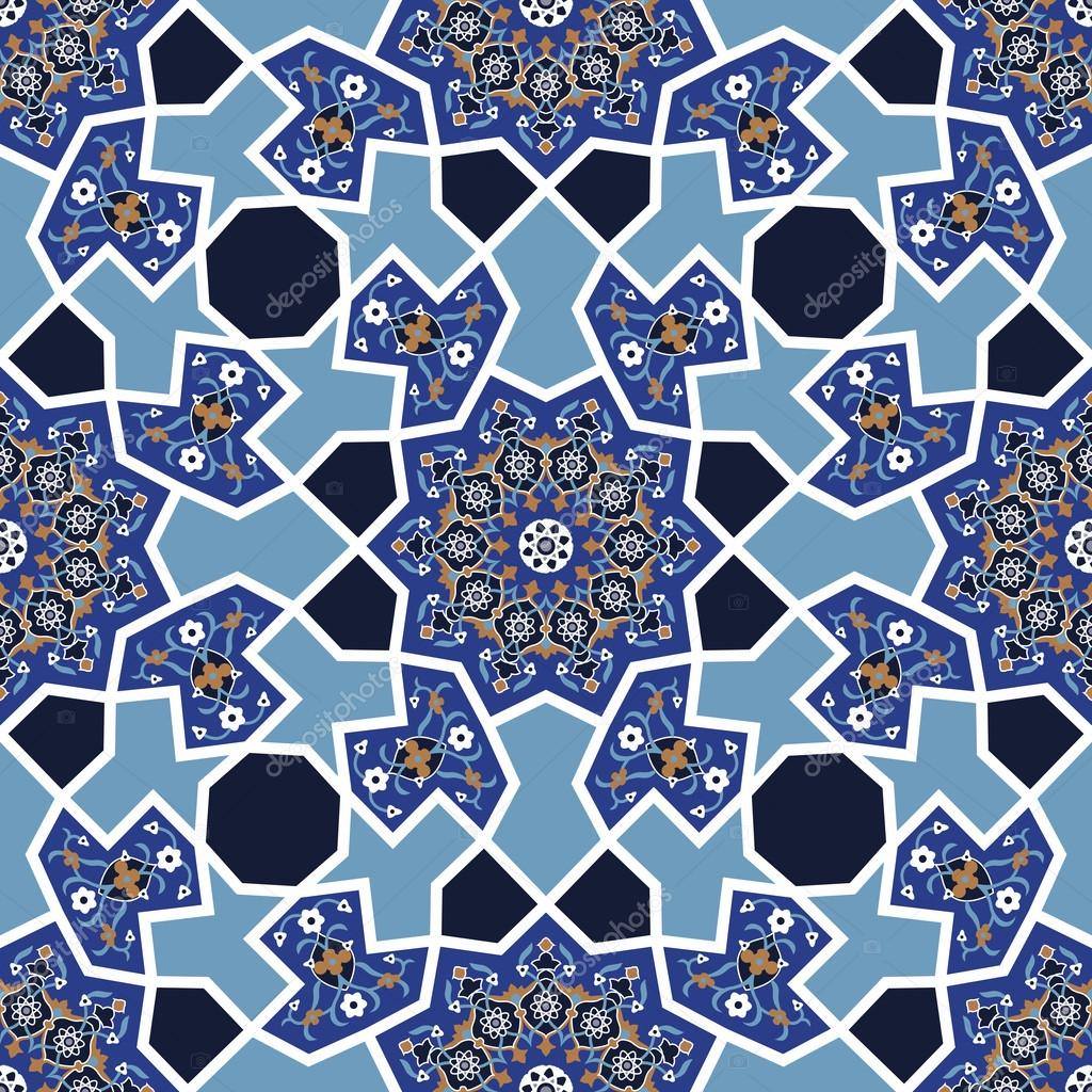 Arabesque seamless pattern in blue and white