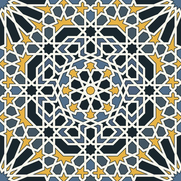 Arabesque naadloze patroon in blauw en geel — Stockvector