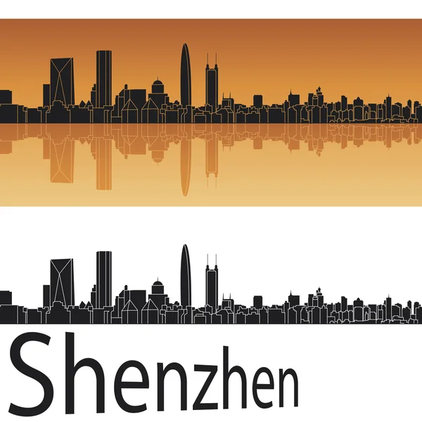 Skyline di Shenzhen in sfondo arancione — Vettoriale Stock