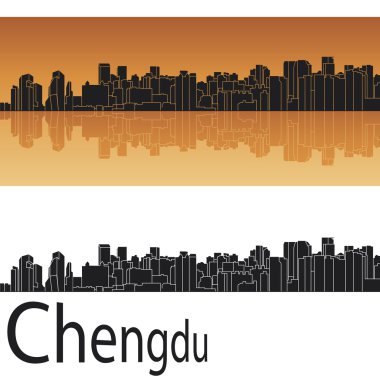 Turuncu arka planda Chengdu manzarası