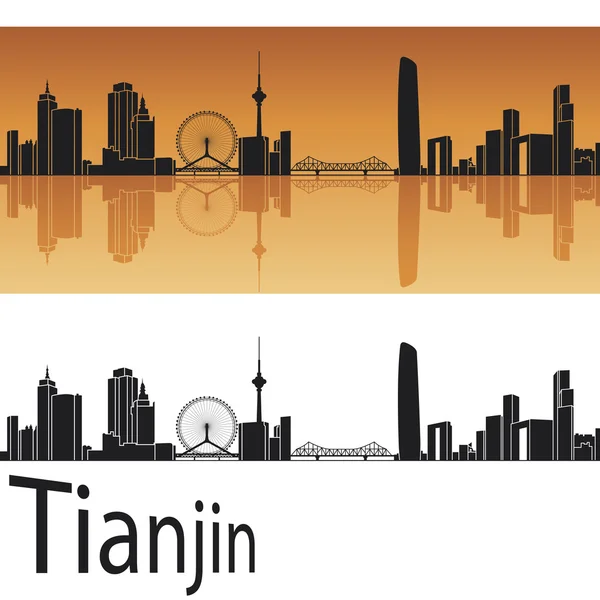 Tianjin skyline in oranje achtergrond — Stockvector