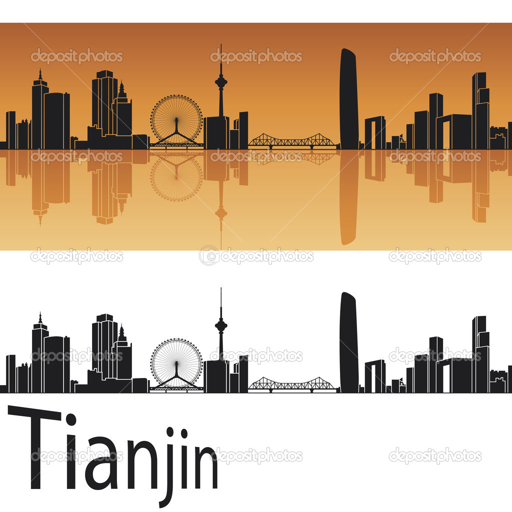 Tianjin skyline in orange background