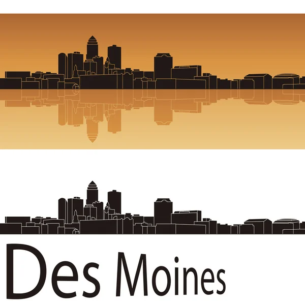 Lo skyline di Des Moines sullo sfondo arancione — Vettoriale Stock