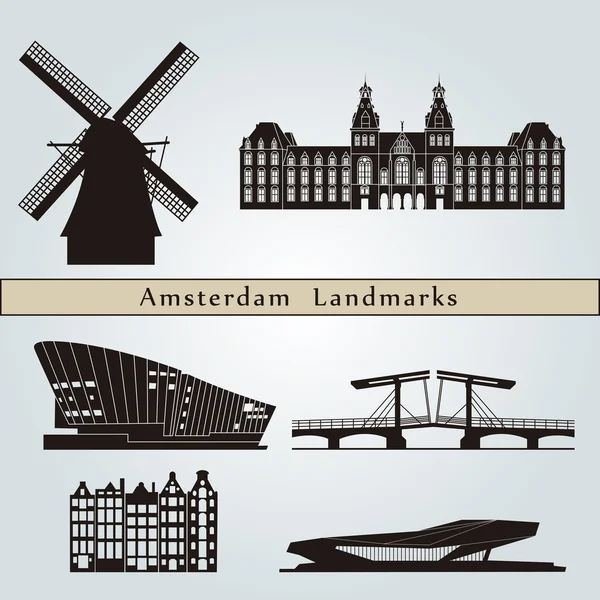 Amsterdam bezienswaardigheden en monumenten — Stockvector