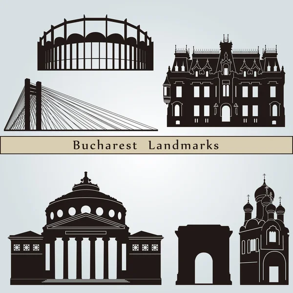 Lugares de interés y monumentos de Bucarest — Archivo Imágenes Vectoriales