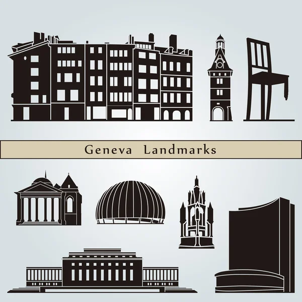 Lugares de interés y monumentos de Ginebra — Vector de stock