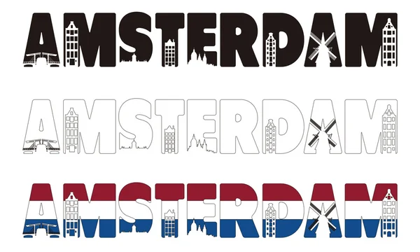 Amsterdam word with skyline including within — Stock Vector