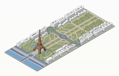 izometrik Eyfel Kulesi ve champ de mars