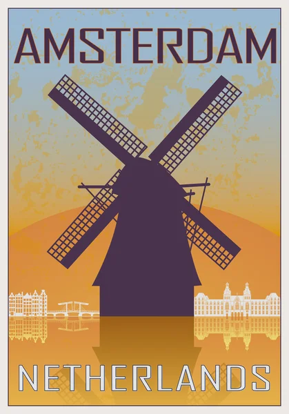 Affiche vintage Amsterdam — Image vectorielle