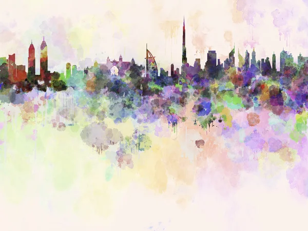 Dubai skyline in watercolor background — Stock Photo, Image