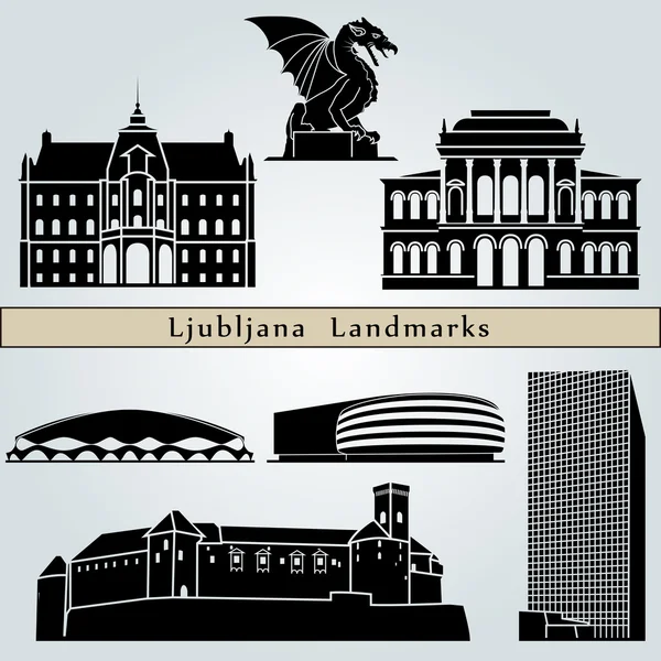 Люблянские достопримечательности и памятники — стоковый вектор