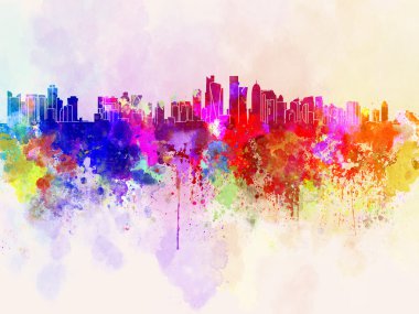 Doha skyline suluboya arka planda