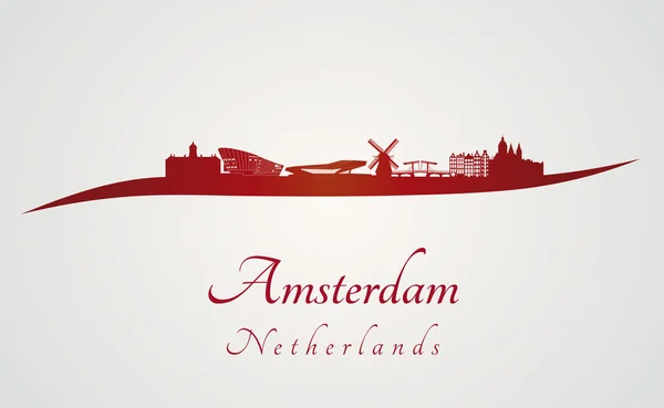 Amsterdam skyline kırmızı — Stok Vektör