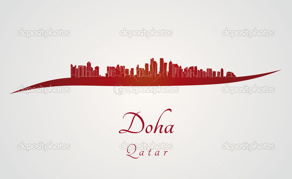 Doha skyline in red