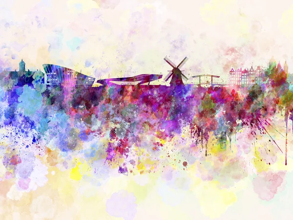 Amsterdam skyline in watercolor background