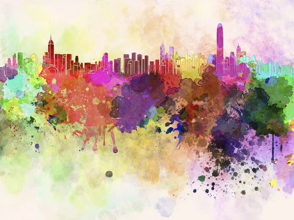 Hong Kong skyline in watercolor background — Stock Photo, Image