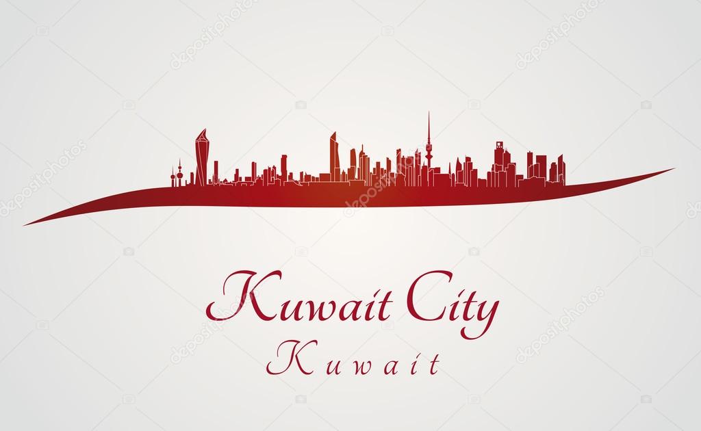 Kuwait City skyline in red