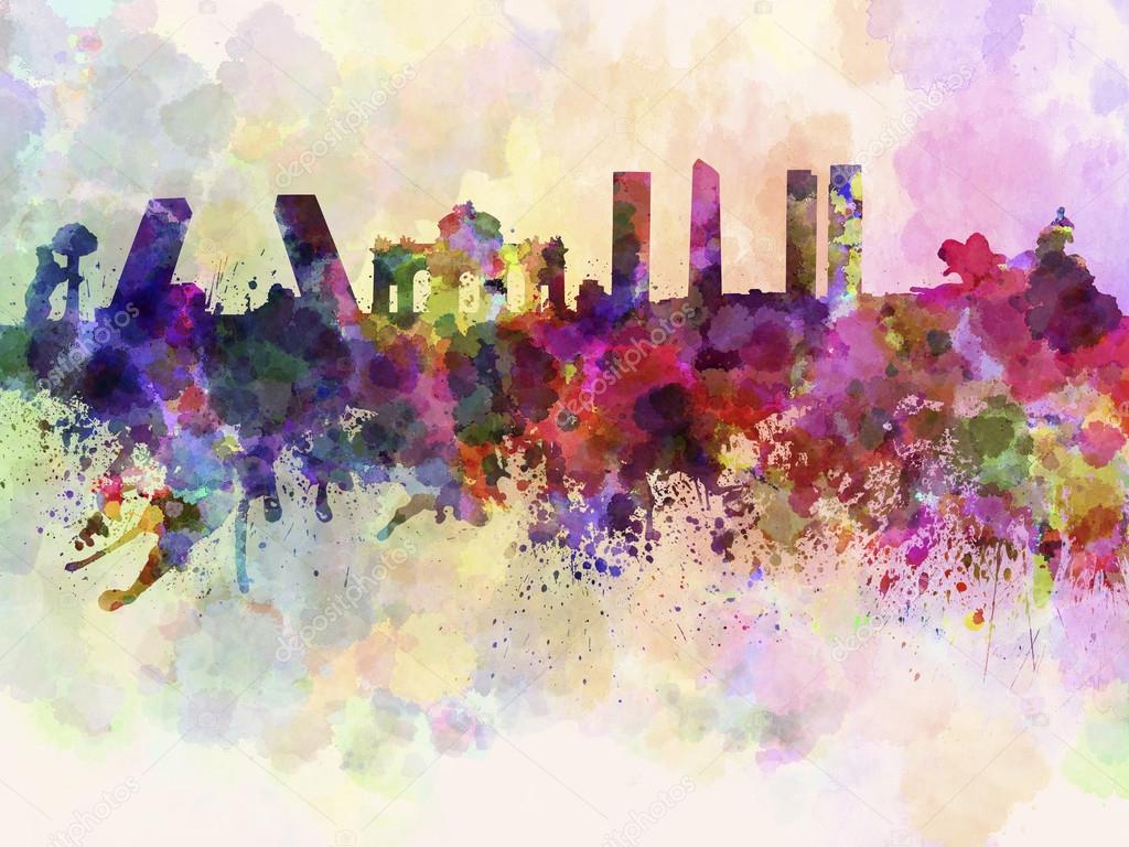 Madrid skyline in watercolor background