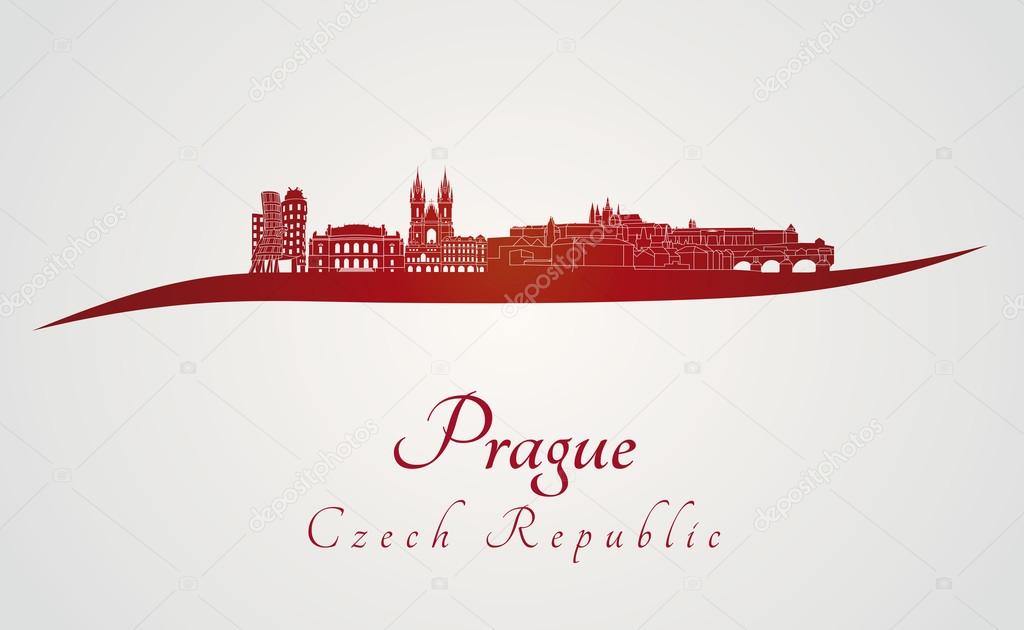 Prague skyline in red