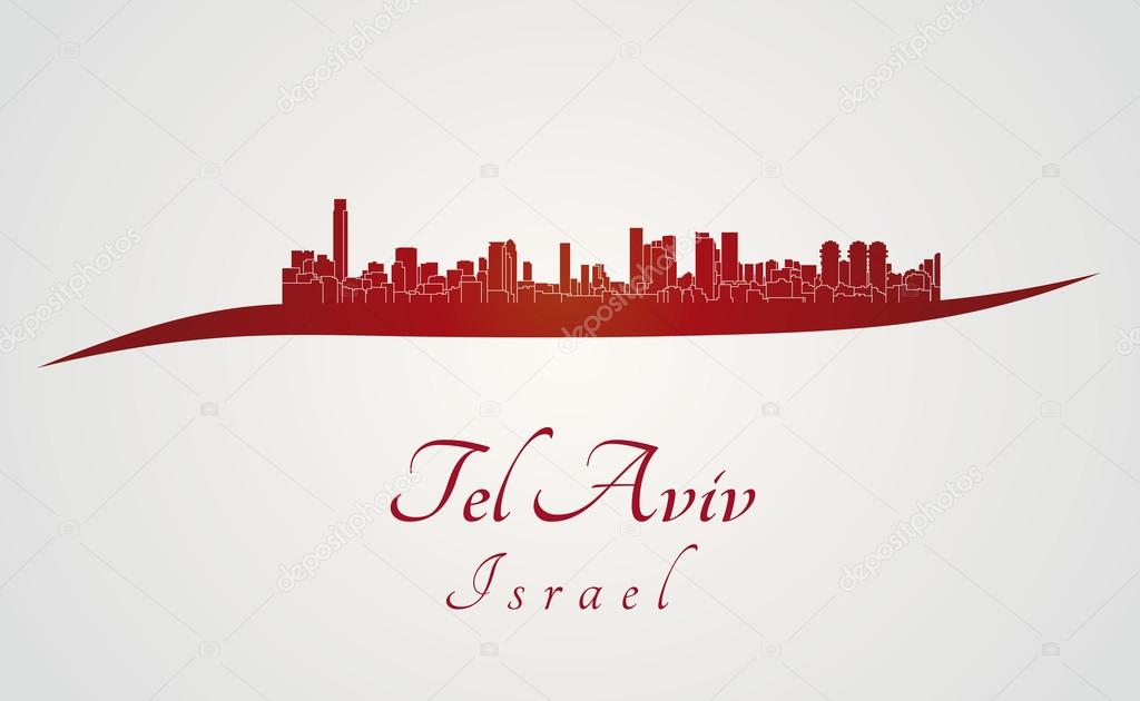 Tel Aviv skyline in red