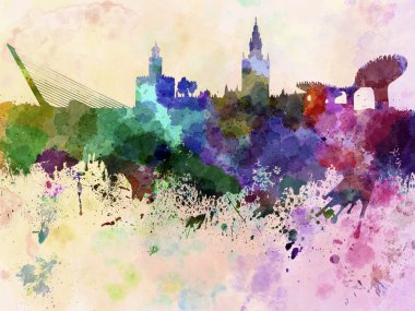 Seville skyline suluboya arka planda