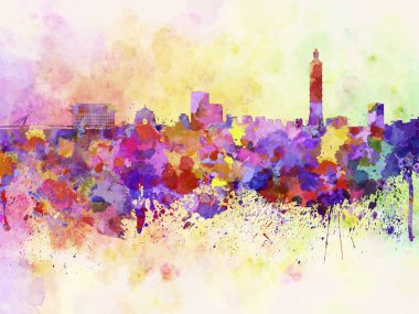 Taipei skyline suluboya arka planda