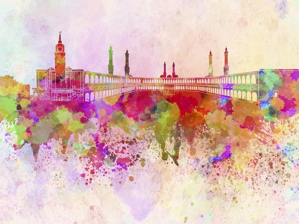 Skyline de la Mecque en arrière-plan aquarelle — Photo