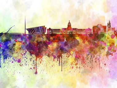 Dublin skyline suluboya arka planda