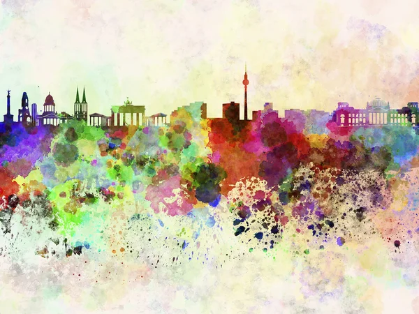 水彩背景的柏林天际线 — 图库照片