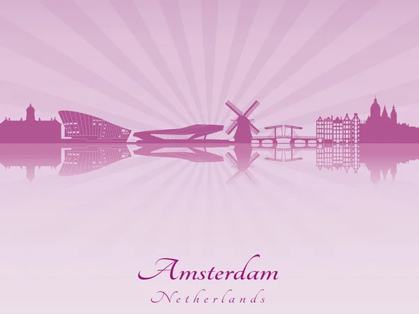 Skyline van Amsterdam in stralende orchid — Stockvector