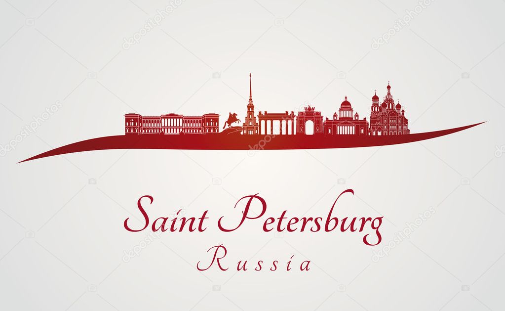 Saint Petersburg skyline in red