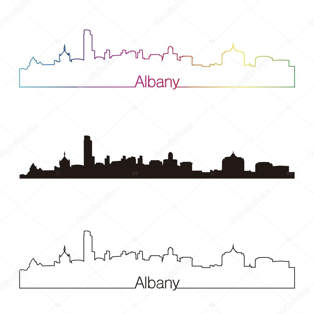 Albany skyline linear style with rainbow