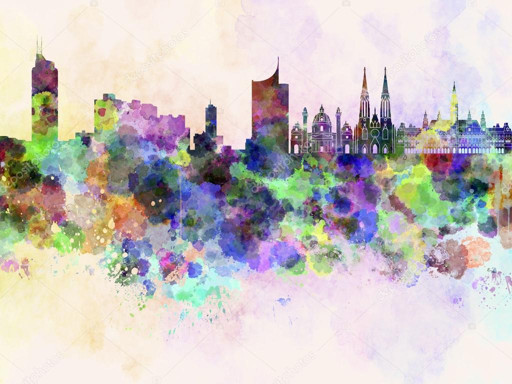 Vienna skyline in watercolor background