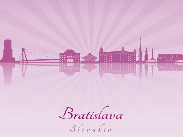 Skyline di Bratislava in orchidea radiante viola — Vettoriale Stock