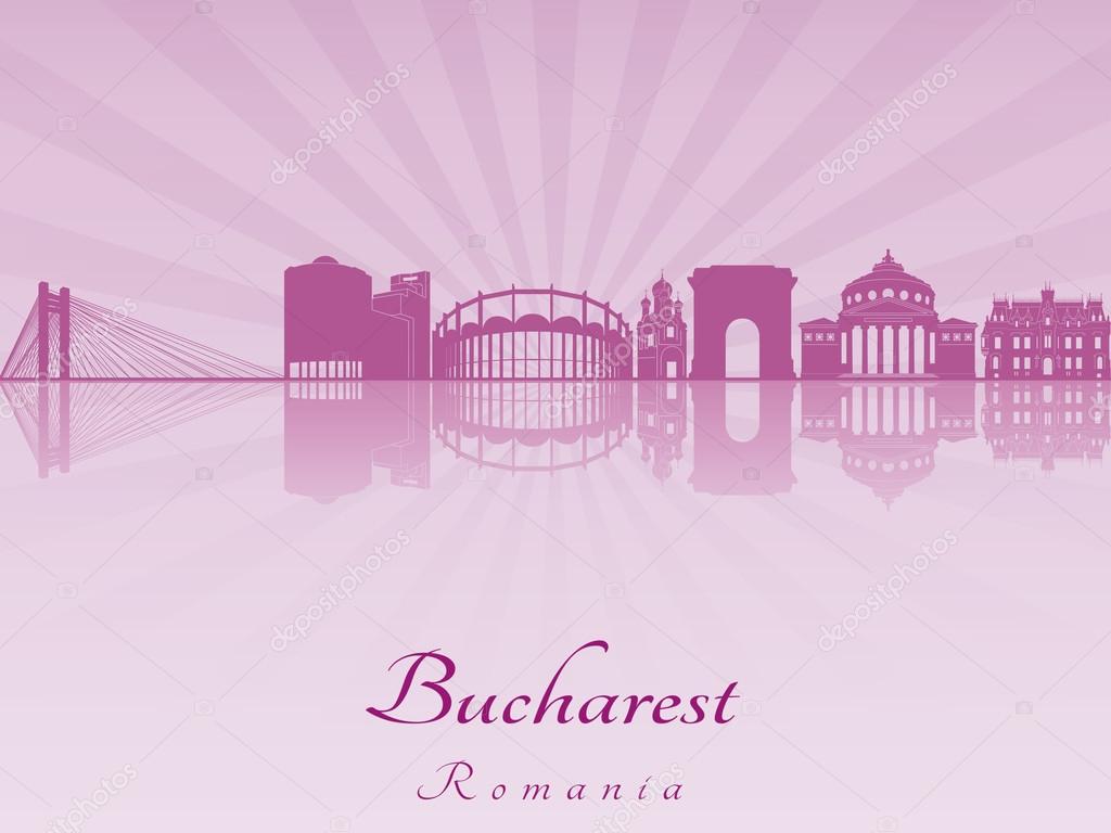 Bucharest skyline in purple radiant orchid