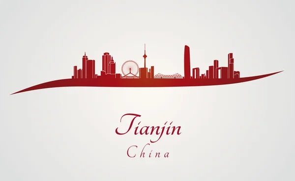 Tianjin skyline in het rood — Stockvector