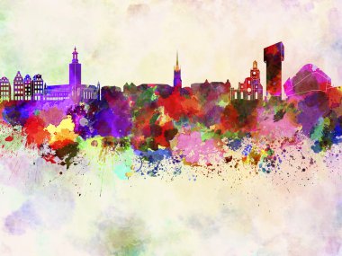 Stockholm skyline suluboya arka planda