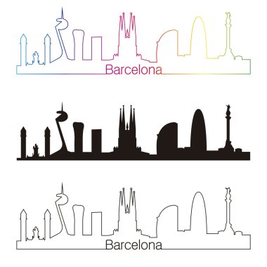 Barcelona skyline linear style with rainbow