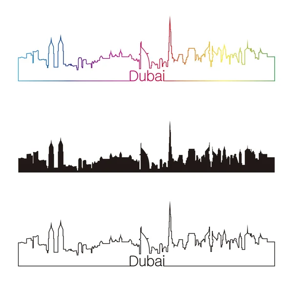 Skyline di Dubai stile lineare con arcobaleno — Vettoriale Stock