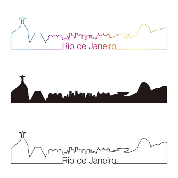 Rio de Janeiro Skyline linearer Stil mit Regenbogen — Stockvektor