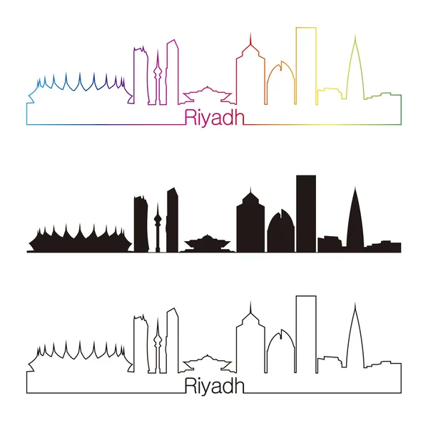 Riyadh skyline estilo lineal con arco iris — Vector de stock